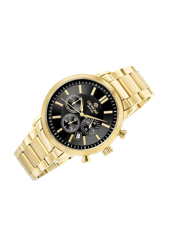 Giewont Herrenuhr 44mm Chronograph Batterie mit Gold Metall-Armband