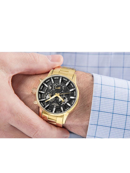 Giewont Herrenuhr 44mm Chronograph Batterie mit Gold Metall-Armband