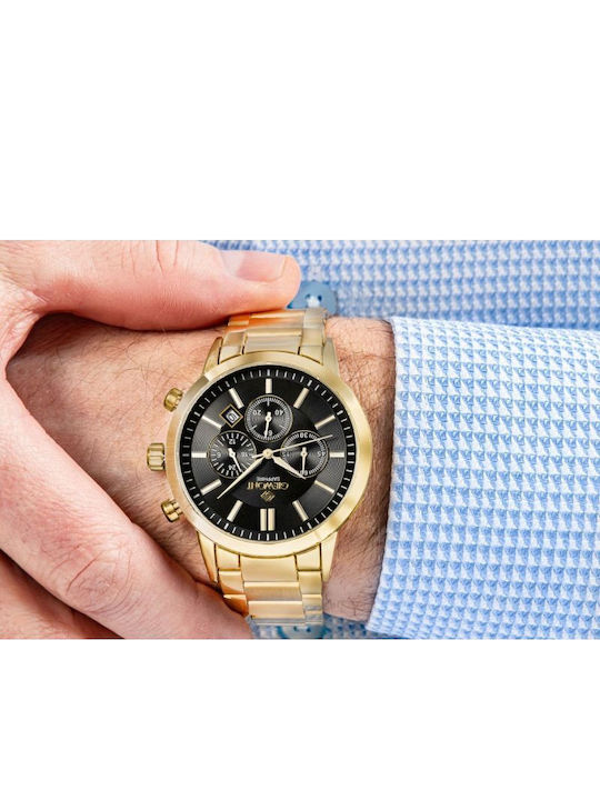 Giewont Herrenuhr 44mm Chronograph Batterie mit Gold Metall-Armband