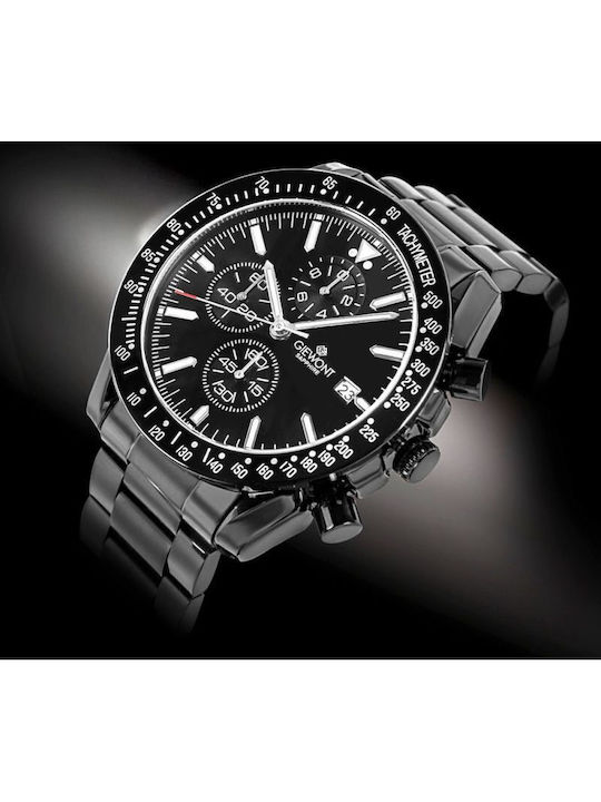 Giewont Herrenuhr 44mm Chronograph Batterie mit Schwarz Metall-Armband