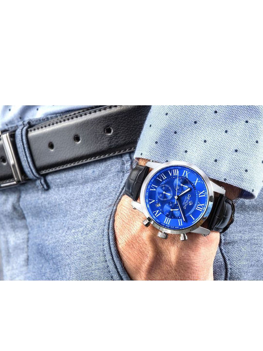 Giewont Herrenuhr 42mm Chronograph Batterie mit Silber Lederriemen
