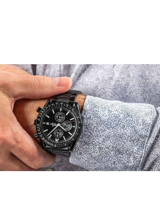 Giewont Herrenuhr 44mm Chronograph Batterie mit Schwarz Metall-Armband
