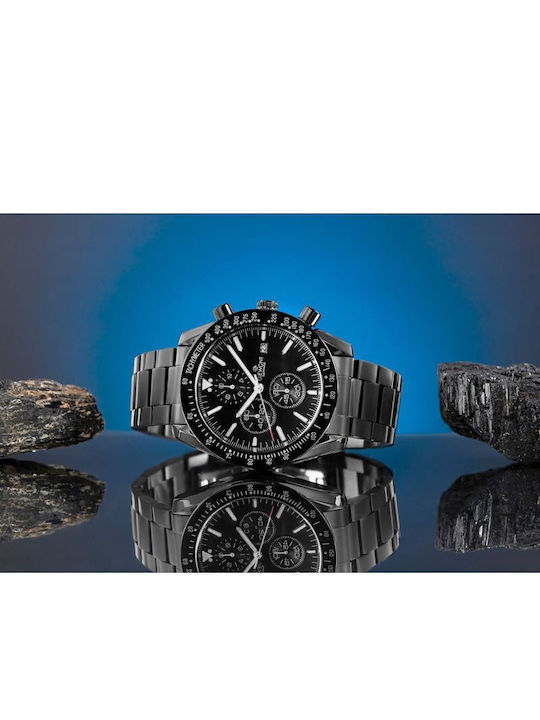 Giewont Herrenuhr 44mm Chronograph Batterie mit Schwarz Metall-Armband