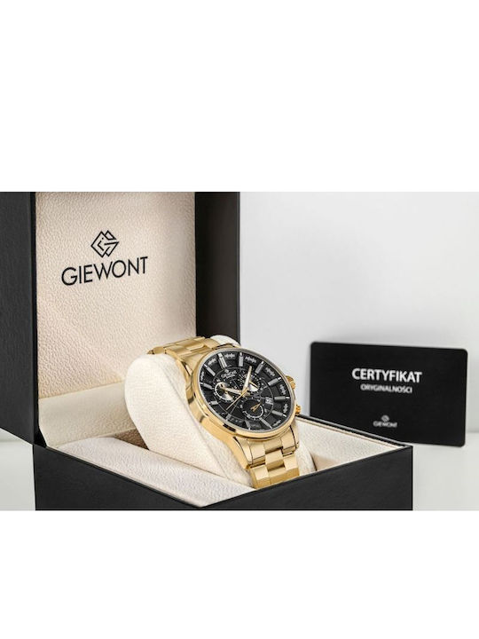 Giewont Herrenuhr 44mm Chronograph Batterie mit Gold Metall-Armband