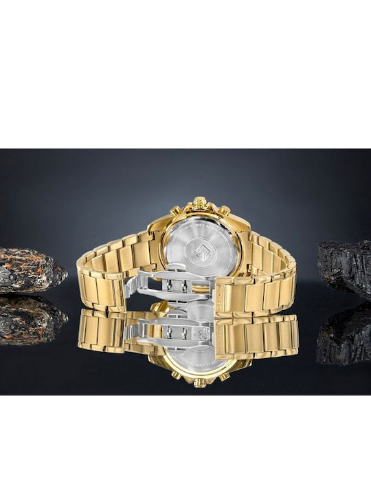 Giewont Herrenuhr 43mm Chronograph Batterie mit Gold Metall-Armband