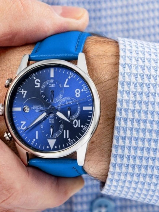 Giewont Men's Watch 42mm Chronograph Battery with Blue Leather Strap