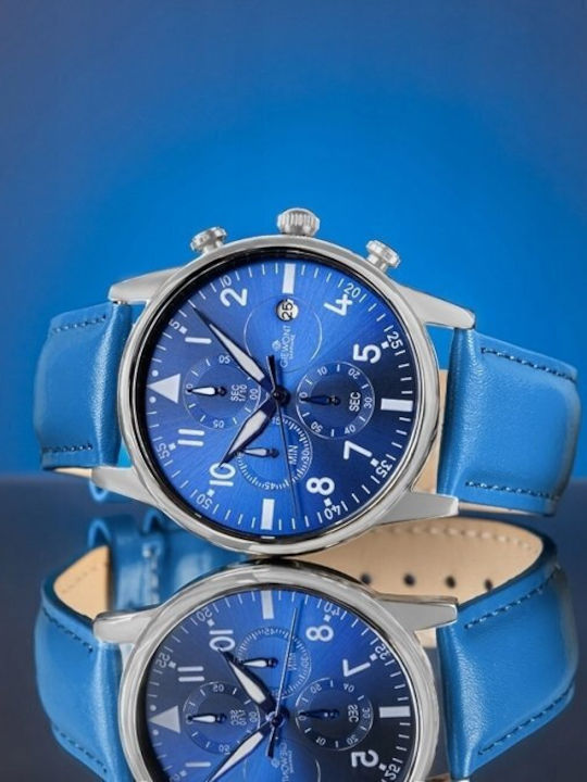 Giewont Men's Watch 42mm Chronograph Battery with Blue Leather Strap