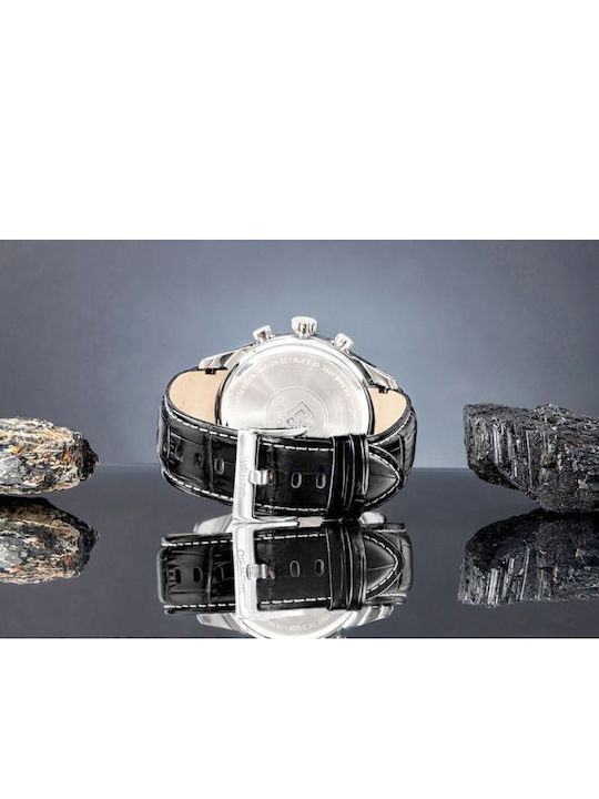 Giewont Herrenuhr 47mm Chronograph Batterie mit Silber Lederriemen