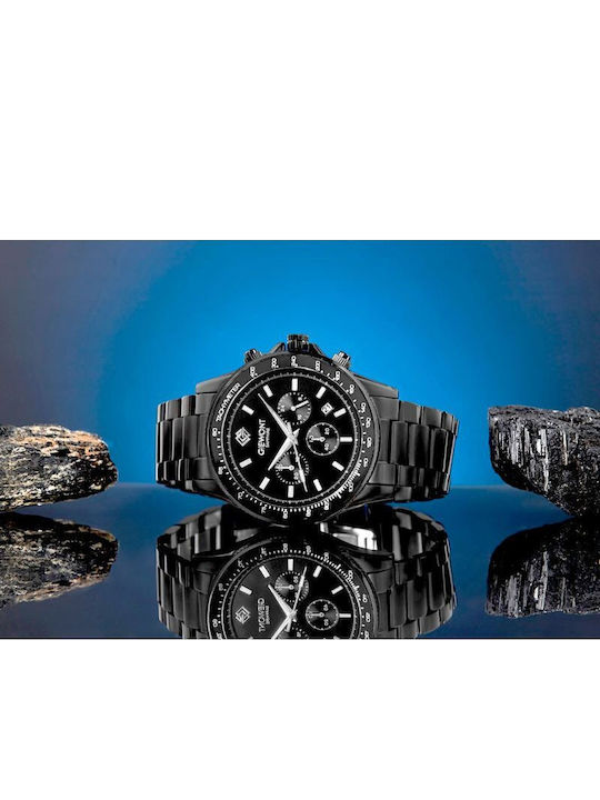 Giewont Herrenuhr 44mm Chronograph Batterie mit Schwarz Metall-Armband