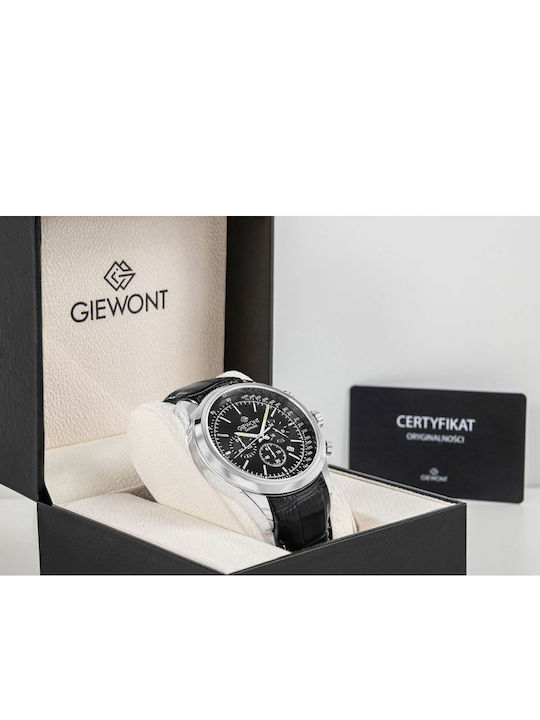 Giewont Herrenuhr 47mm Chronograph Batterie mit Silber Lederriemen