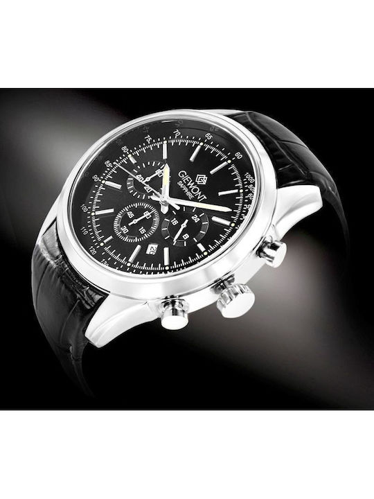Giewont Herrenuhr 47mm Chronograph Batterie mit Silber Lederriemen