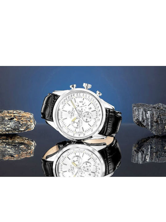 Giewont Herrenuhr 47mm Chronograph Batterie mit Silber Lederriemen
