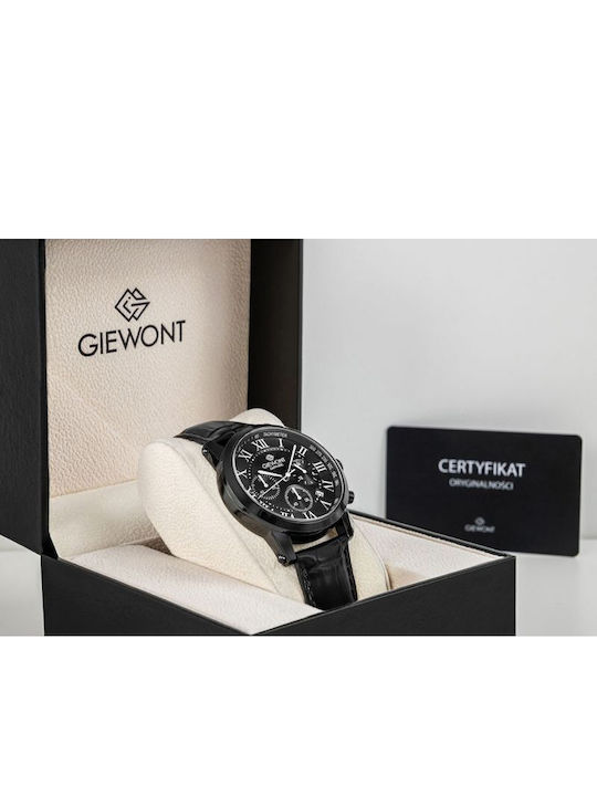 Giewont Herrenuhr 42mm Chronograph Batterie mit Schwarz Lederriemen