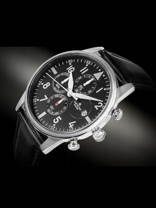 Men's Watch 42mm Chronograph Battery with Black Leather Strap
