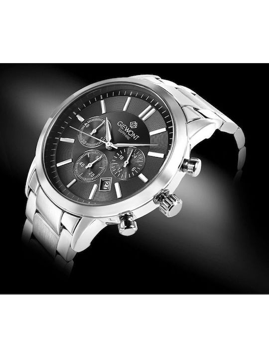 Giewont Herrenuhr 44mm Chronograph Batterie mit Silber Metall-Armband