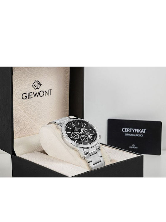 Giewont Herrenuhr 44mm Chronograph Batterie mit Silber Metall-Armband