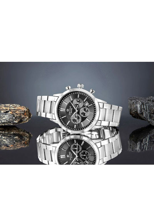 Giewont Herrenuhr 44mm Chronograph Batterie mit Silber Metall-Armband