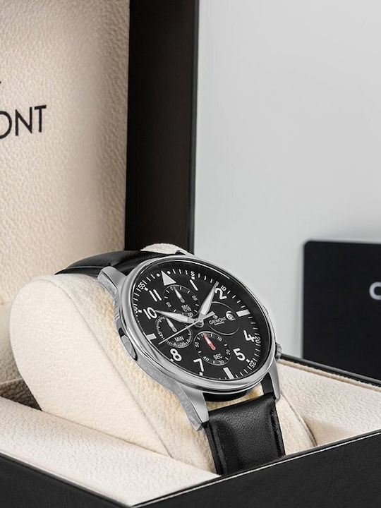 Men's Watch 42mm Chronograph Battery with Black Leather Strap