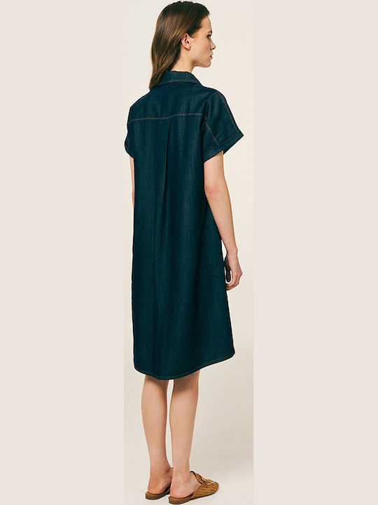 Summer Mini Denim Shirt Dress Blue