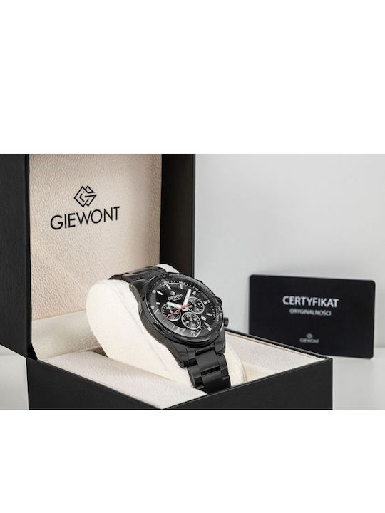 Giewont Herrenuhr 43mm Chronograph Batterie mit Schwarz Metall-Armband