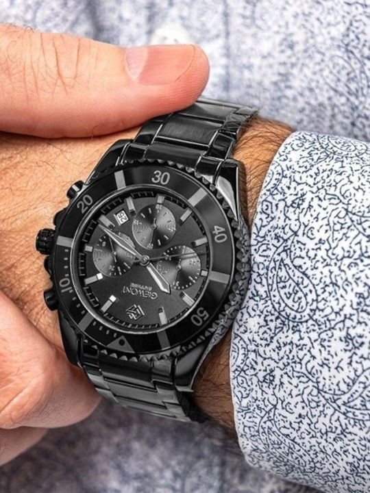 Giewont Herrenuhr 43mm Chronograph Batterie mit Schwarz Metall-Armband