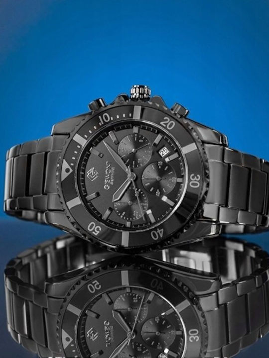 Giewont Herrenuhr 43mm Chronograph Batterie mit Schwarz Metall-Armband