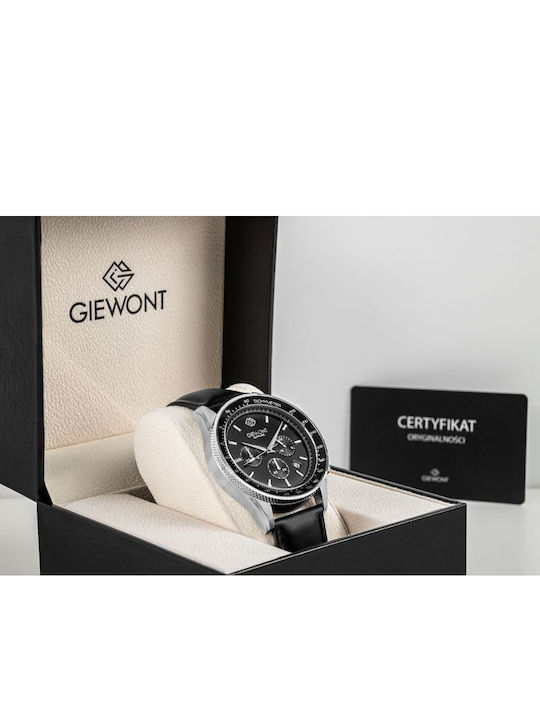 Giewont Ceas Barbatesc 44mm Cronograf cu Baterie cu Curea din Piele Neagră