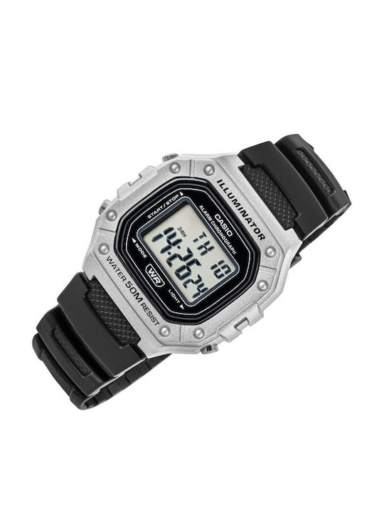 Casio Дигитален Мъжки Часовник 43mm На Батерия с Черна Каучукова Каишка