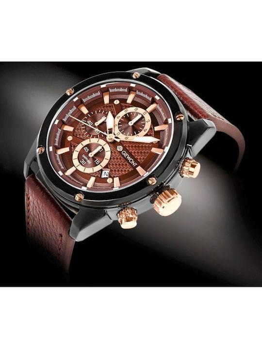 Giewont Herrenuhr 45mm Chronograph Batterie mit Schwarz Lederriemen