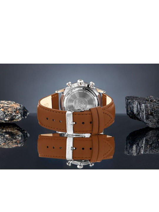 Giewont Herrenuhr 42mm Chronograph Batterie mit Braun Lederriemen