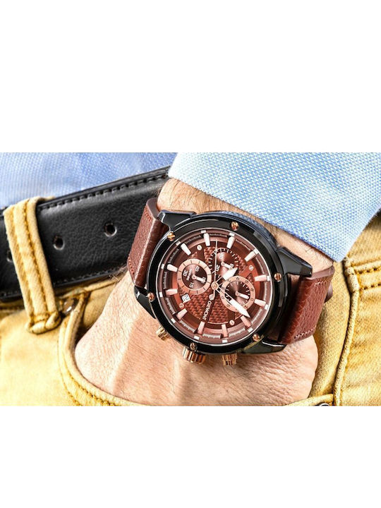 Giewont Herrenuhr 45mm Chronograph Batterie mit Schwarz Lederriemen