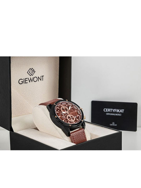 Giewont Herrenuhr 45mm Chronograph Batterie mit Schwarz Lederriemen