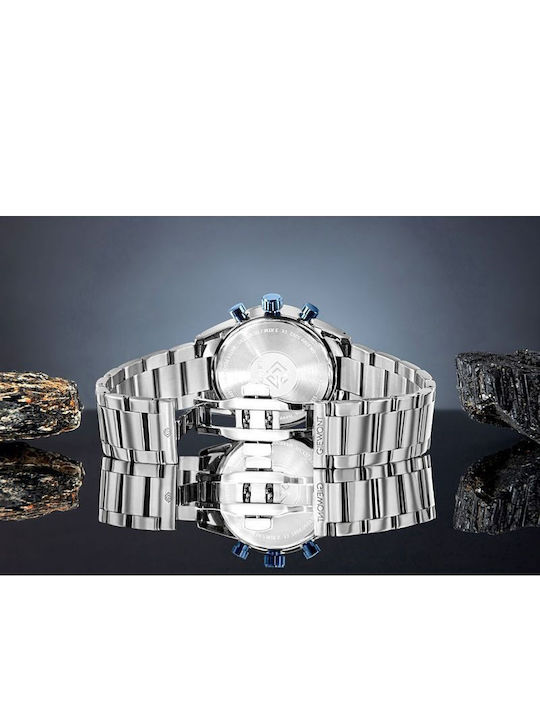 Giewont Herrenuhr 43mm Chronograph Batterie mit Silber Metall-Armband