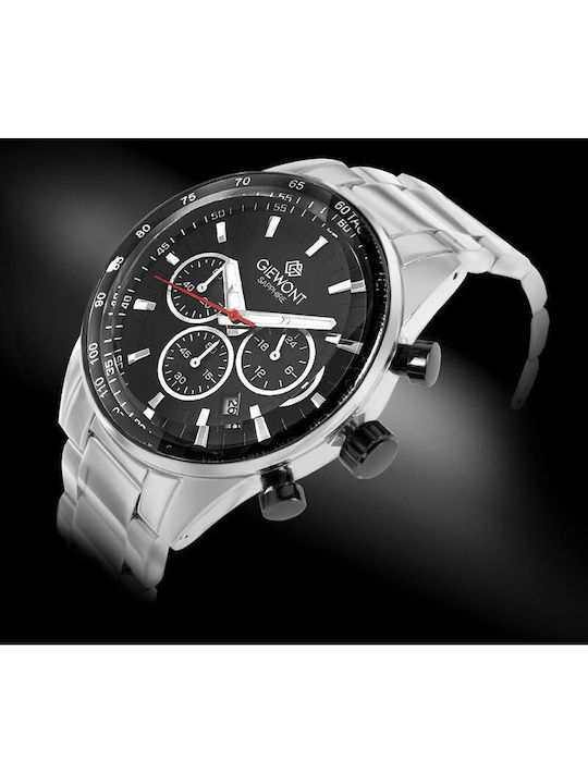 Giewont Herrenuhr 43mm Chronograph Batterie mit Silber Metall-Armband