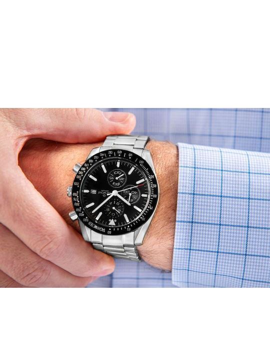 Giewont Herrenuhr 44mm Chronograph Batterie mit Silber Metall-Armband