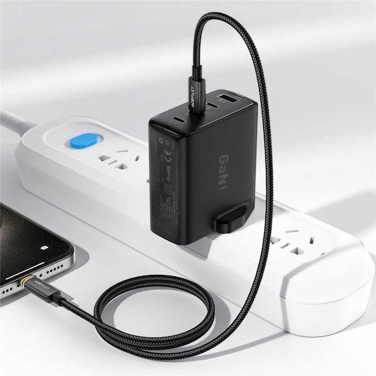 Acefast Плетен USB-C мъжки към Lightning кабел 30W Черен 1.2м