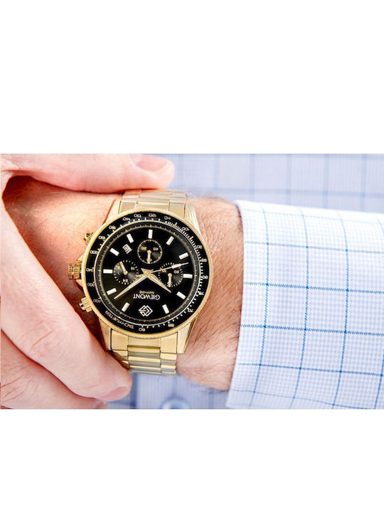 Giewont Herrenuhr 44mm Chronograph Batterie mit Gold Metall-Armband