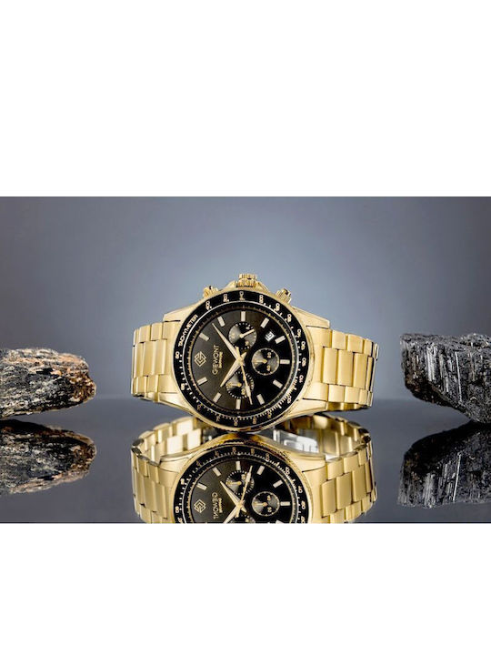 Giewont Herrenuhr 44mm Chronograph Batterie mit Gold Metall-Armband