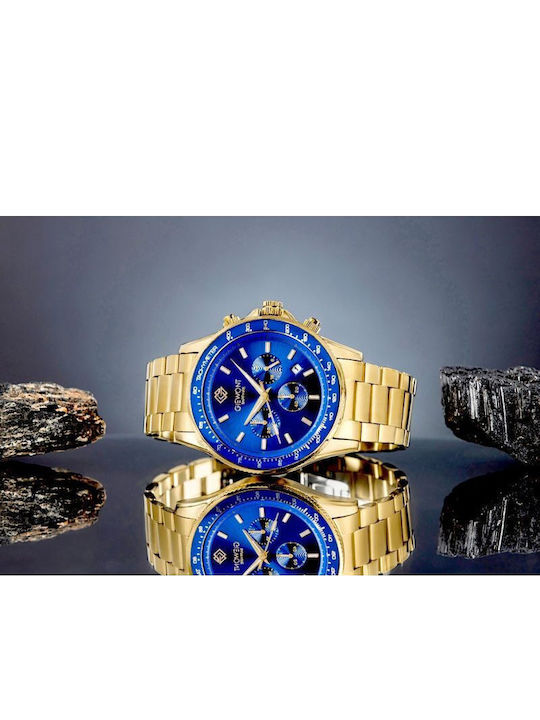 Giewont Herrenuhr 44mm Chronograph Batterie mit Gold Metall-Armband