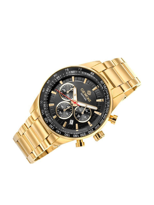 Giewont Herrenuhr 43mm Chronograph Batterie mit Gold Metall-Armband