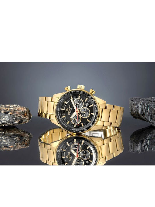Giewont Herrenuhr 43mm Chronograph Batterie mit Gold Metall-Armband
