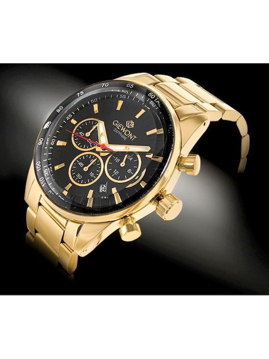 Giewont Herrenuhr 43mm Chronograph Batterie mit Gold Metall-Armband