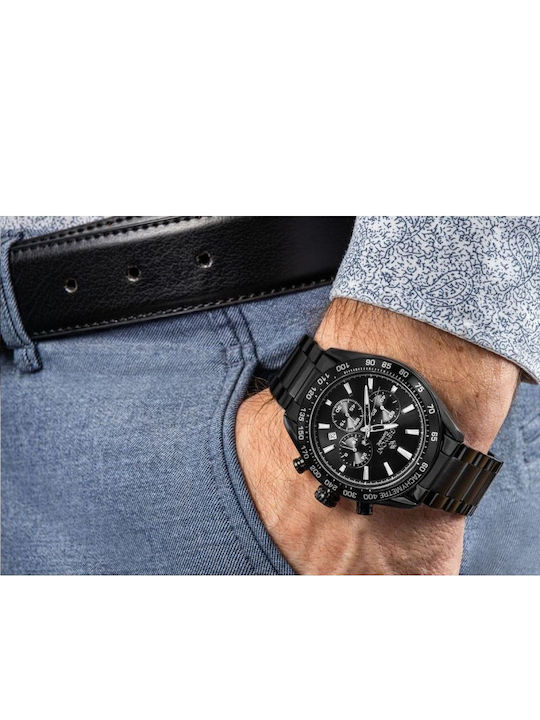 Giewont Herrenuhr Chronograph Batterie mit Schwarz Metall-Armband
