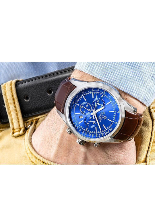 Giewont Herrenuhr 47mm Chronograph Batterie mit Silber Lederriemen