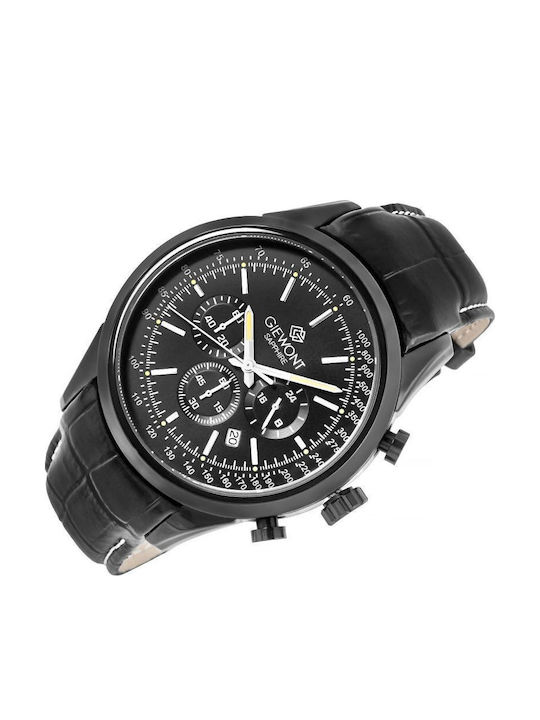 Giewont Herrenuhr 47mm Chronograph Batterie mit Schwarz Lederriemen