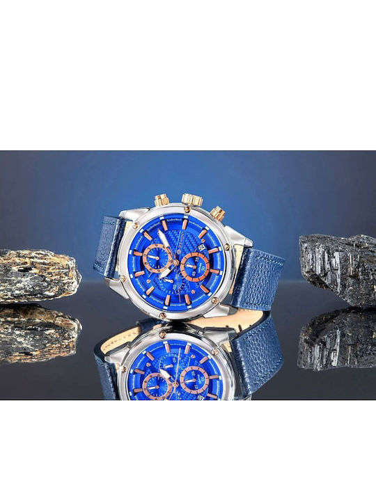 Giewont Herrenuhr 24mm Chronograph Batterie mit Silber Lederriemen