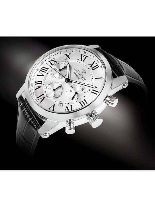 Giewont Herrenuhr 42mm Chronograph Batterie mit Silber Lederriemen