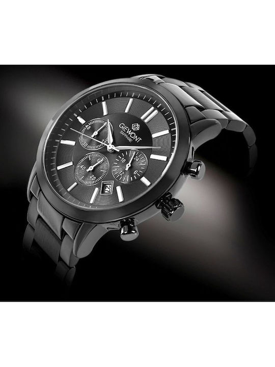 Giewont Herrenuhren 44mm Chronograph Batterie mit Schwarz Metall-Armband