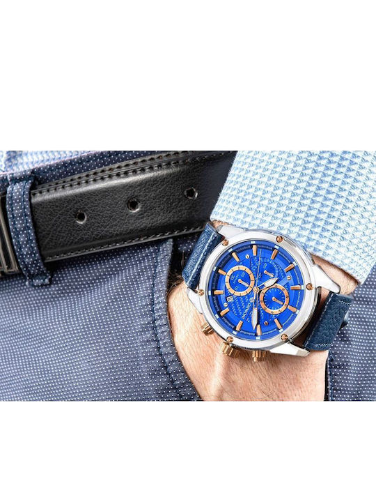 Giewont Herrenuhr 24mm Chronograph Batterie mit Silber Lederriemen