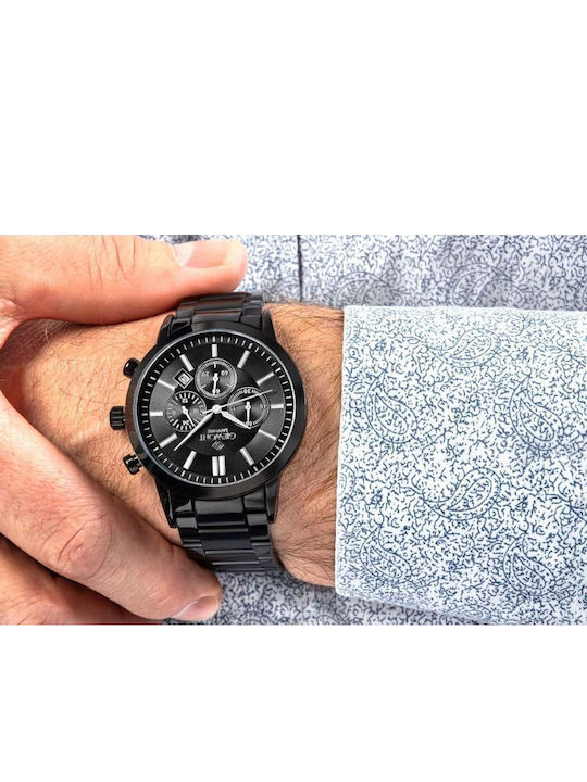 Giewont Herrenuhren 44mm Chronograph Batterie mit Schwarz Metall-Armband